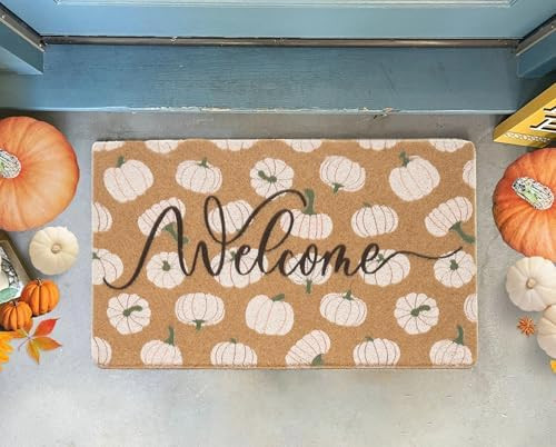 Fall Pumpkin Welcome Doormat, Non-Slip Faux Coir Mat Outdoor Harvest Decor | 17x29" front entranc... | Amazon (US)