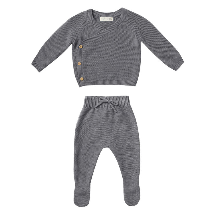 Knit Wrap Top & Footed Pant Set, Dark Sea | SpearmintLOVE