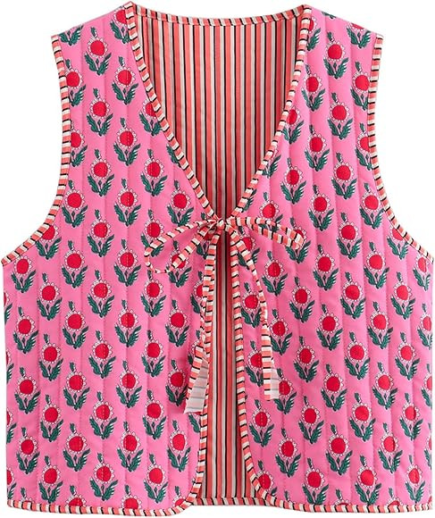 Wyeysyt Women's Cropped Floral Quilted Puffer Vest Printed Lightweight Sleeveless Padded Gilet Ou... | Amazon (CA)