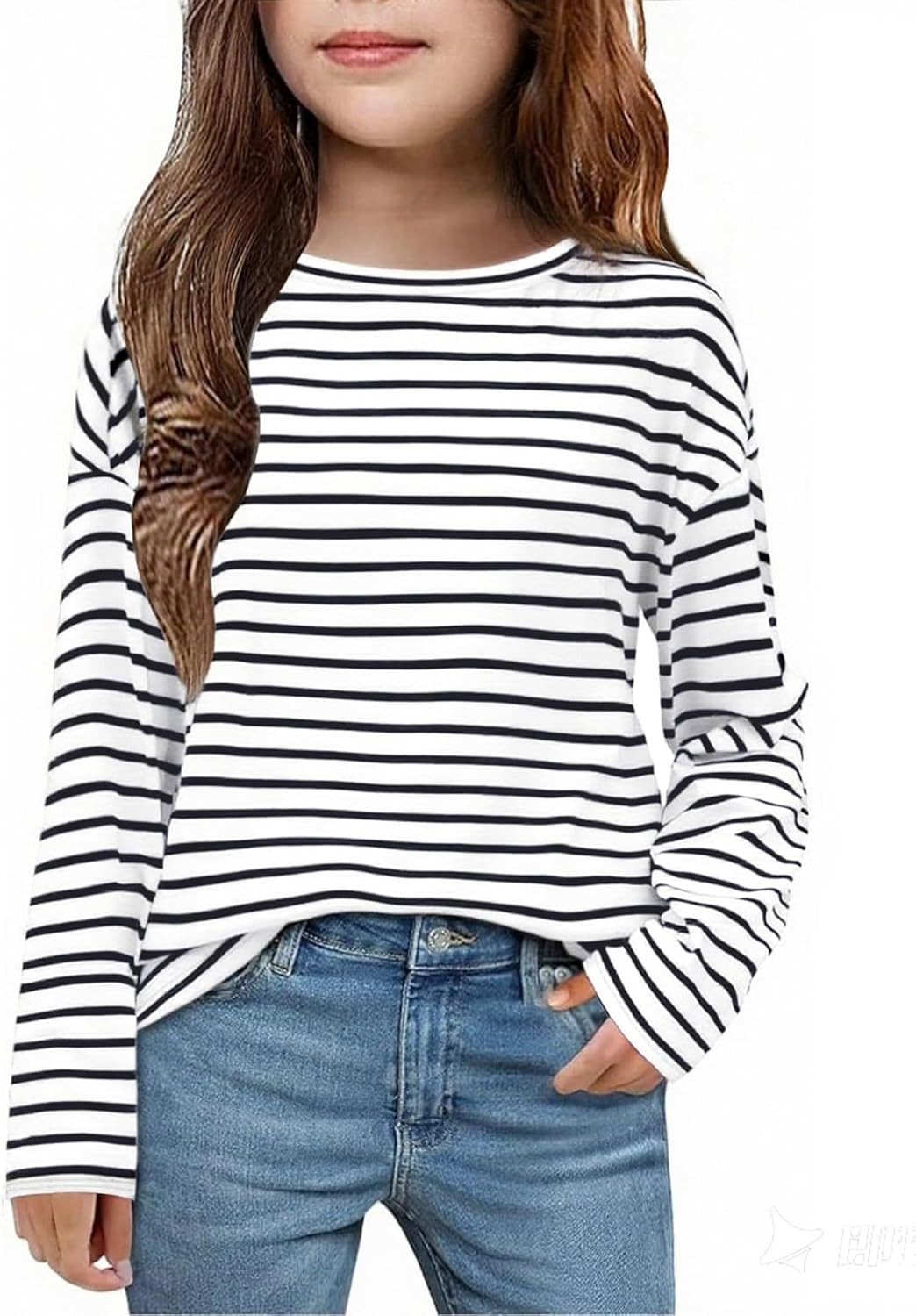 Arshiner Girls Striped Long Sleeve Shirts Drop Shoulder Casual Fashionable Crewneck Blouse Tee Tops | Amazon (US)