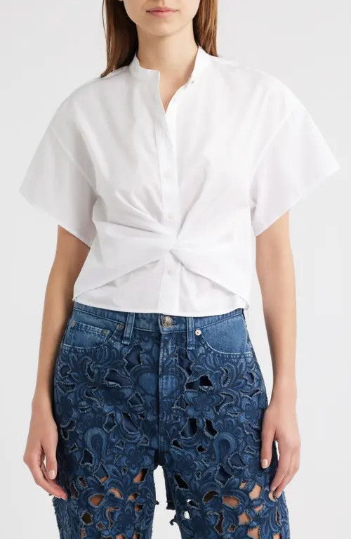 rag & bone Gretchen Short Sleeve Poplin Button-Up Shirt in White at Nordstrom, Size 6 | Nordstrom