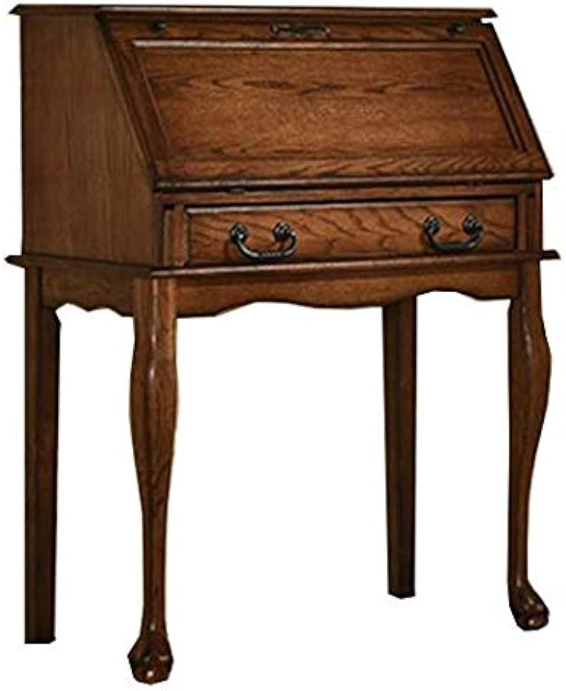 Secretary Desk Solid Oak Wood Drop Front Desk With Drawer Sturdy Curved Cabriole Legs 32"Wx17"Dx4... | Amazon (US)