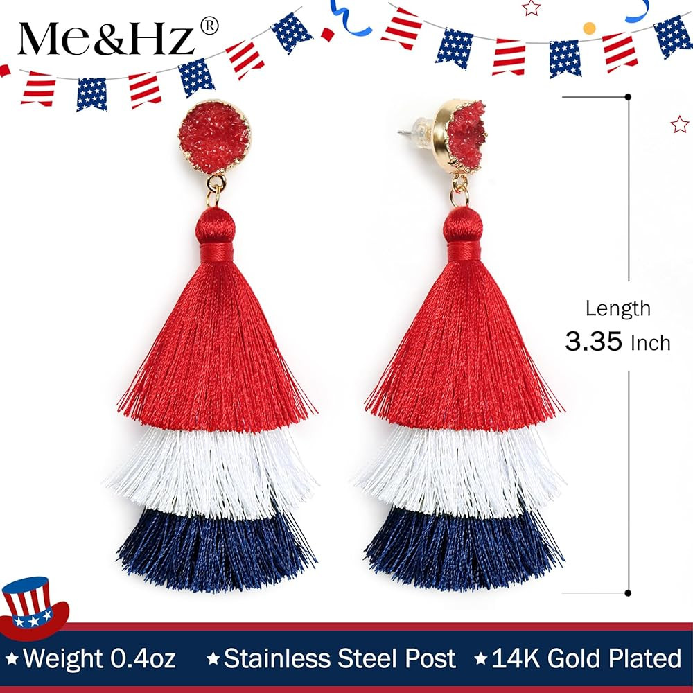 Amazon.com: 4th of July Earrings Red White Blue Patriotic Earrings for Women Dangle Tassel Americ... | Amazon (US)