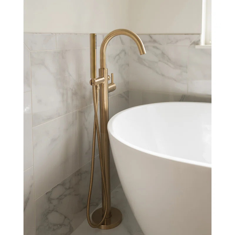 D300558BBT Contemporary Floor Mount Tub Filler Trim Kit With Showerstick Handshower 1.75 Gpm Chro... | Wayfair North America
