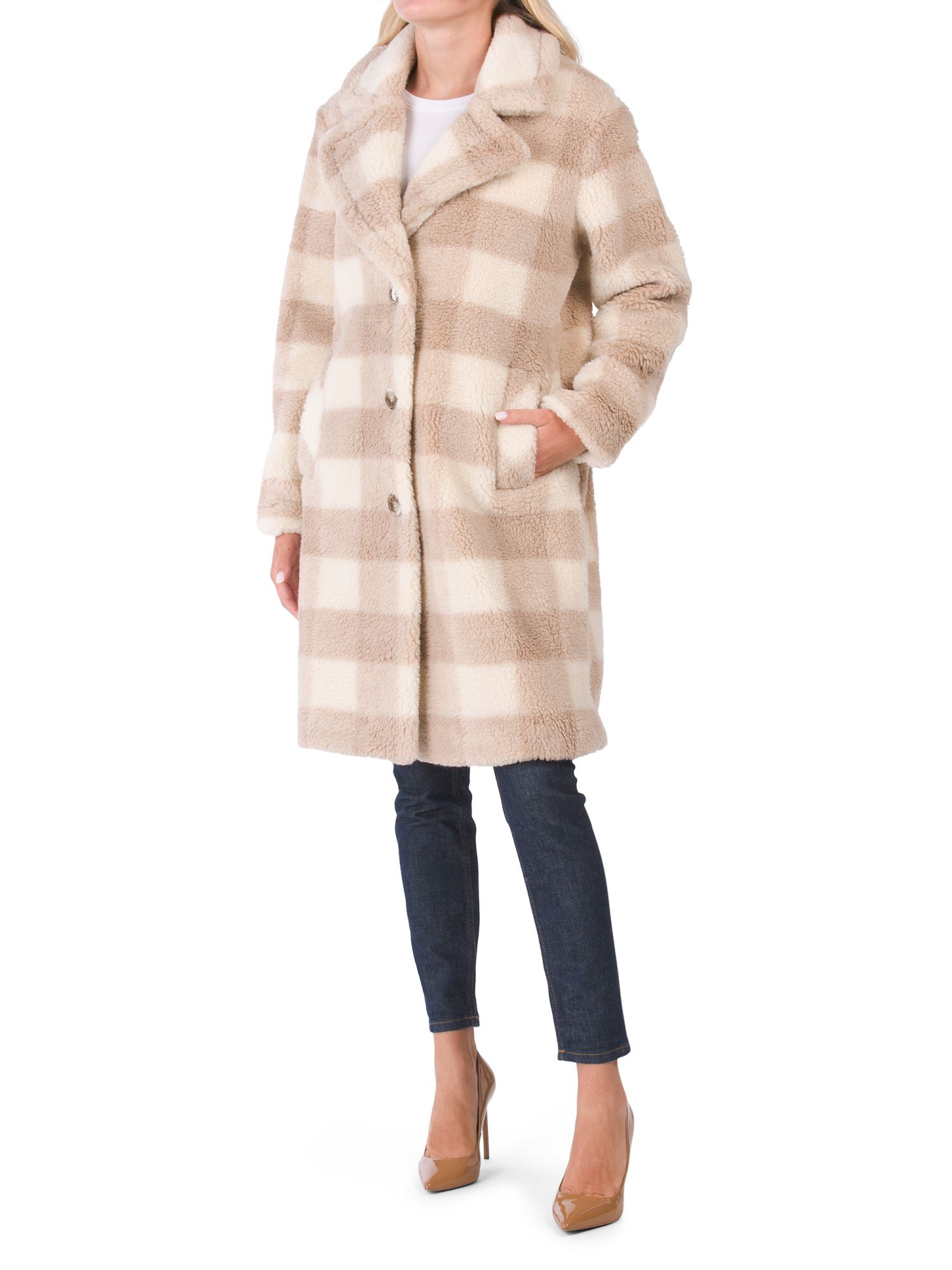 Buffalo Plaid Faux Fur Coat | Wool & Wool Blends | Marshalls | Marshalls