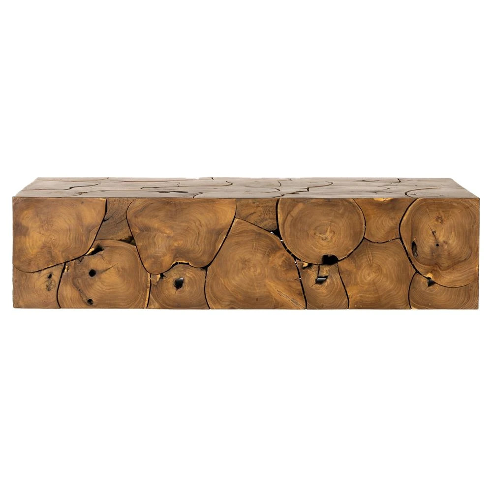 Thorn Mid Century Modern Natural Teak Rectangular Block Outdoor Coffee Table | Kathy Kuo Home