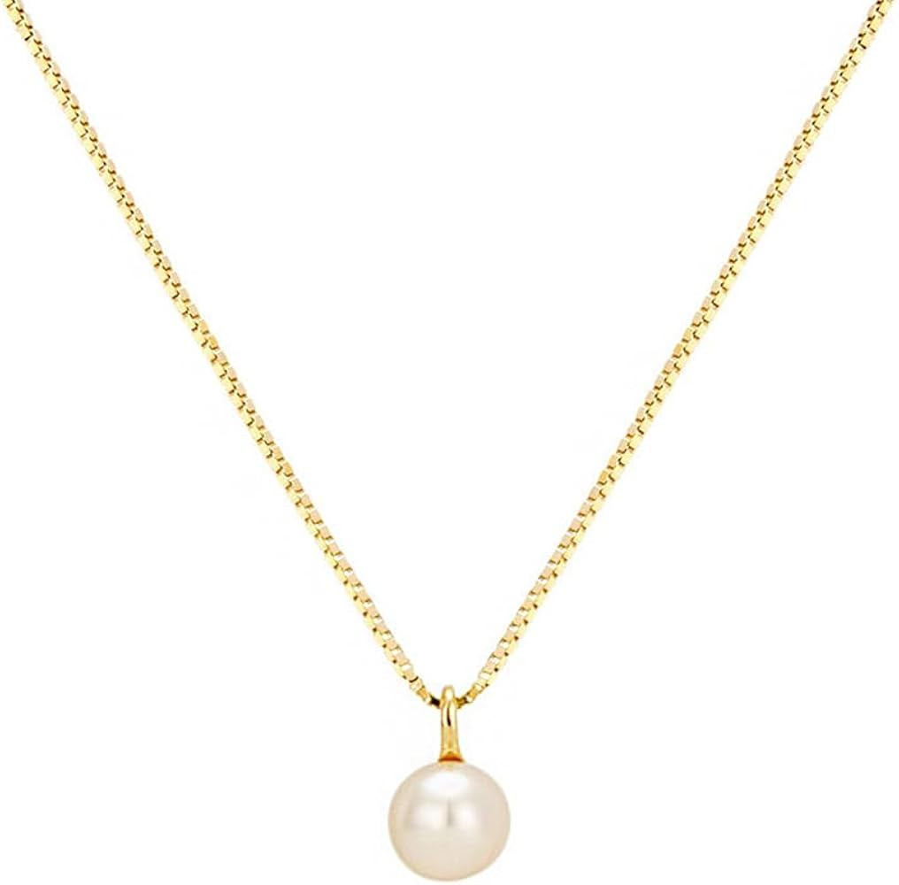 Trendlooks 7mm Single Pearl Freshwater Cultured Pearl Pendant S925 Silver Dainty Necklaces Jewelry G | Amazon (US)