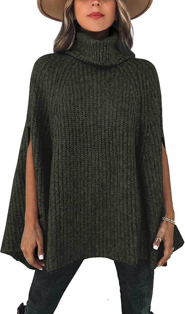 KIRUNDO 2022 Women's Fall Winter Turtleneck Poncho Sweater Fashion Chunky Knit Cape Wrap Sweaters... | Amazon (US)