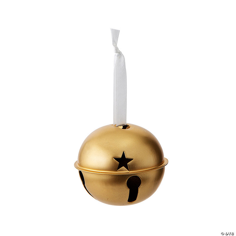 3" Gold Jingle Bell Metal Christmas Ornaments with Ribbon Hanger - 6 Pc. | Oriental Trading Company