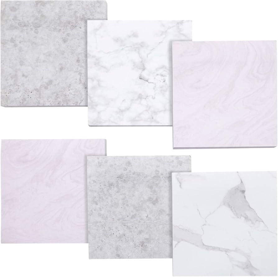 6-Pack Marble Sticky Notes, 600 Sheets 3.5 x 3.5 inch Aesthetic Memo Notepads, Assorted Cute Remi... | Amazon (US)