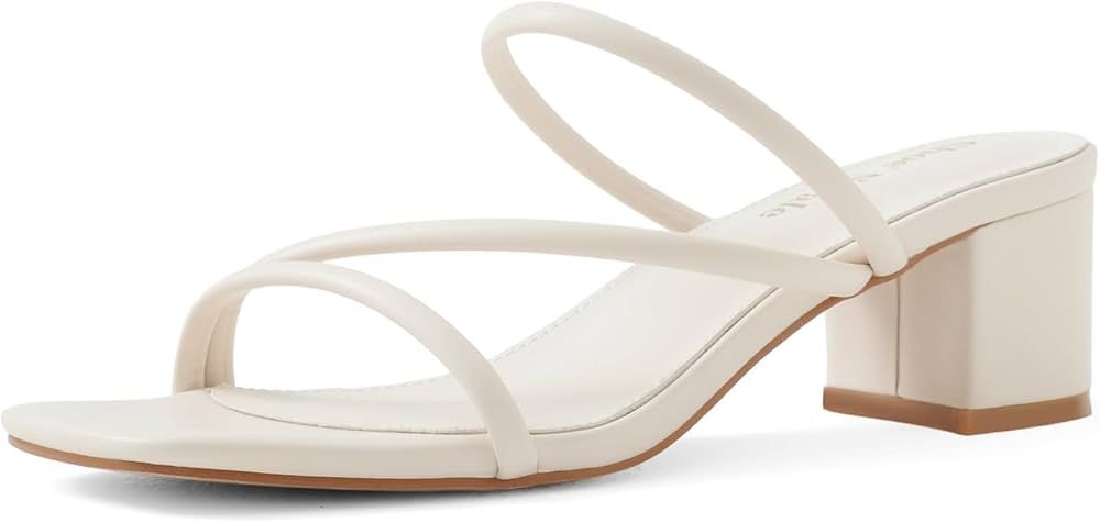 Shoe'N Tale Strappy Heels For Women Low Chunky Block Heel Heeled Sandals Square Open Toe Slip On ... | Amazon (US)