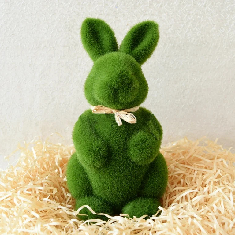 Green Fuzzy Flocked Bunny Easter Holiday Spring Decor Rabbit Figurines Garden Artificial Animal M... | Walmart (US)