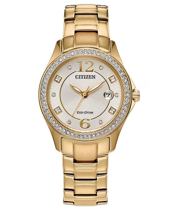 Women's Crystal Three Hand Champagne Gold Stainless Steel Bracelet Watch | Dillard's