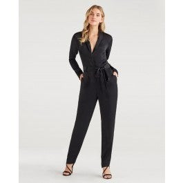 Satin Shawl Collar Jumpsuit in Jet Black | 7 For All Mankind