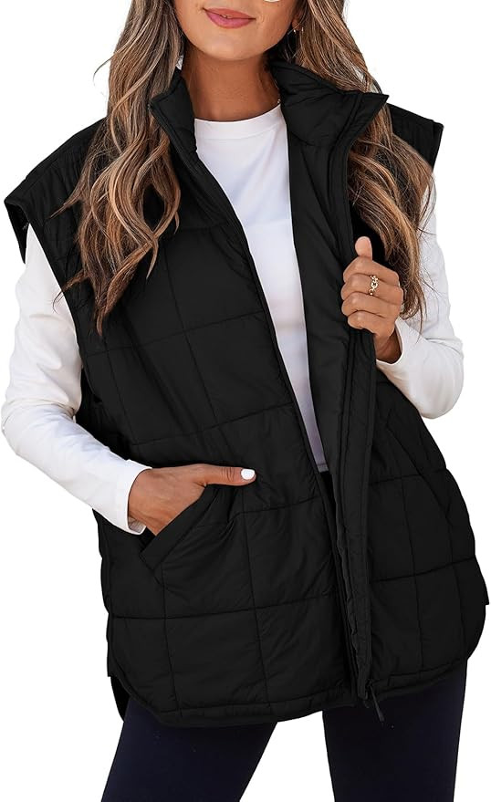 EVALESS Womens Puffer Vest Zip Up Cap Sleeve Jackets Travel Fall Outfits 2025 Fashion Warm Winter... | Amazon (US)