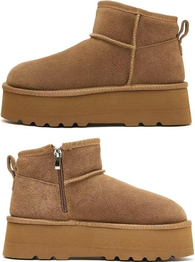 Haifago Suede Platform Mini Snow Boots for Women, Fur Lined Zip up Ankle Winter Booties, Womens C... | Amazon (US)