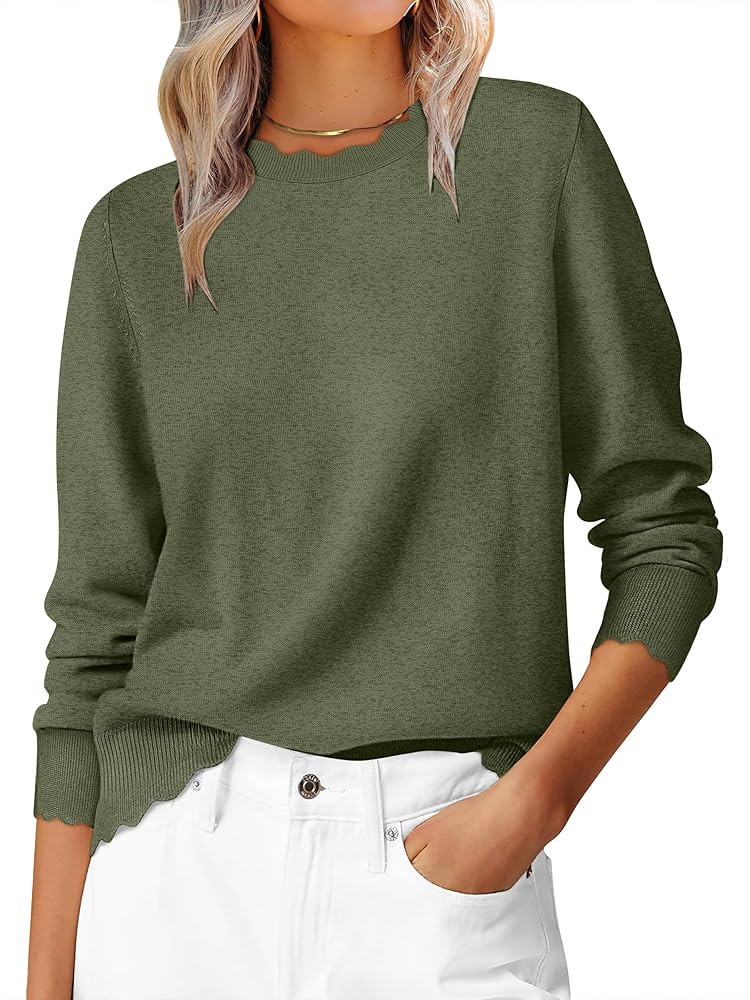 ANRABESS Sweaters for Women Loose Fit Lightweight Soft Dressy Scalloped Long Sleeve Pullover Tops... | Amazon (US)