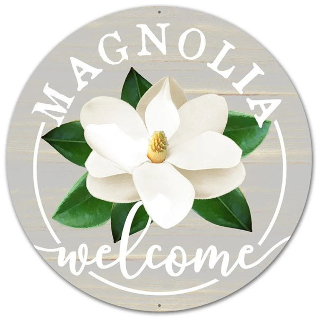 Magnolia Welcome Round Tin Sign 12 Inch Wreath Embellishment Accent Sign MD0494, Wreath Centerpie... | Etsy (US)