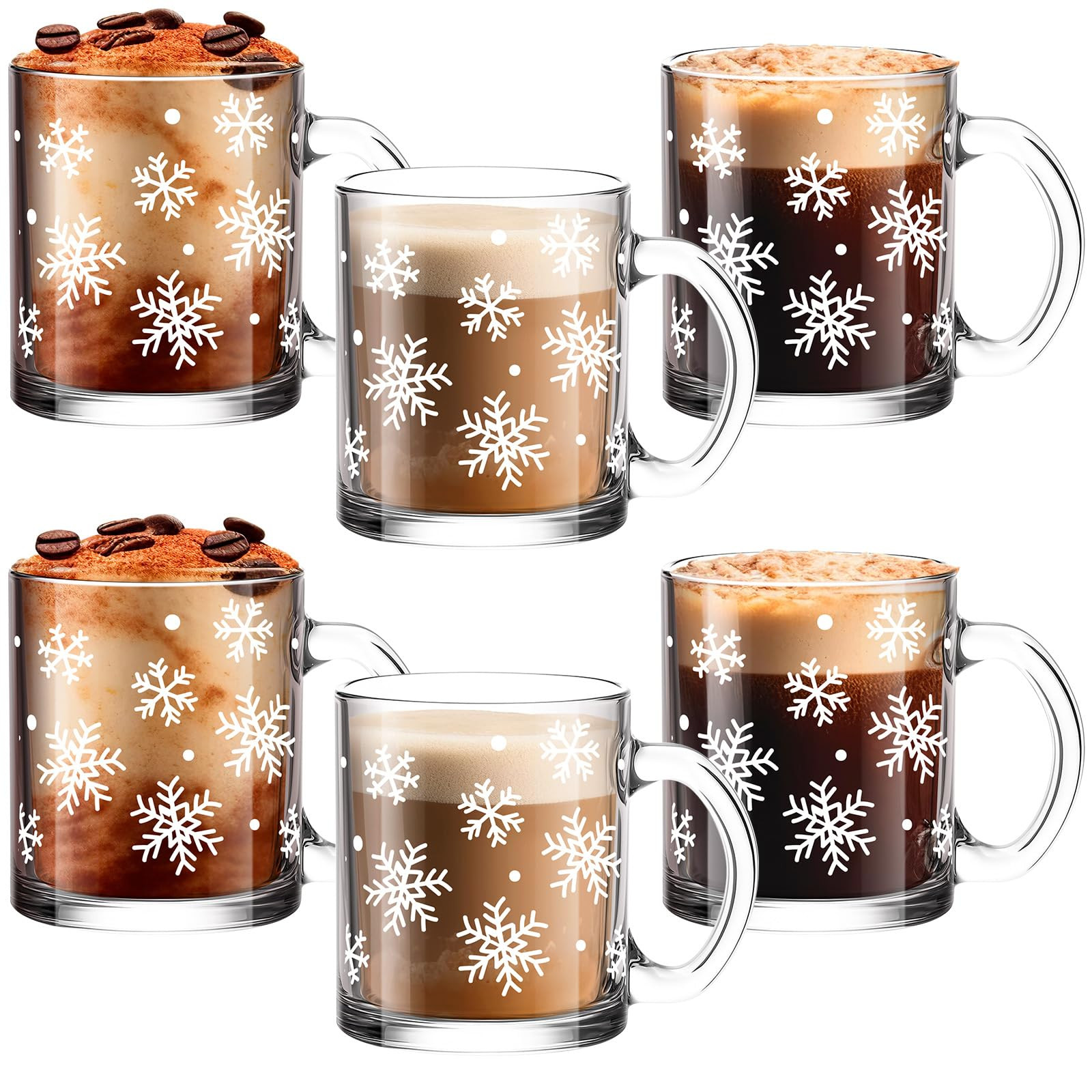 Maxcheck 6 Pack 12 oz Christmas Snowflake Coffee Mugs Glass Cups Xmas Gifts Bulk Clear Drinking W... | Amazon (US)