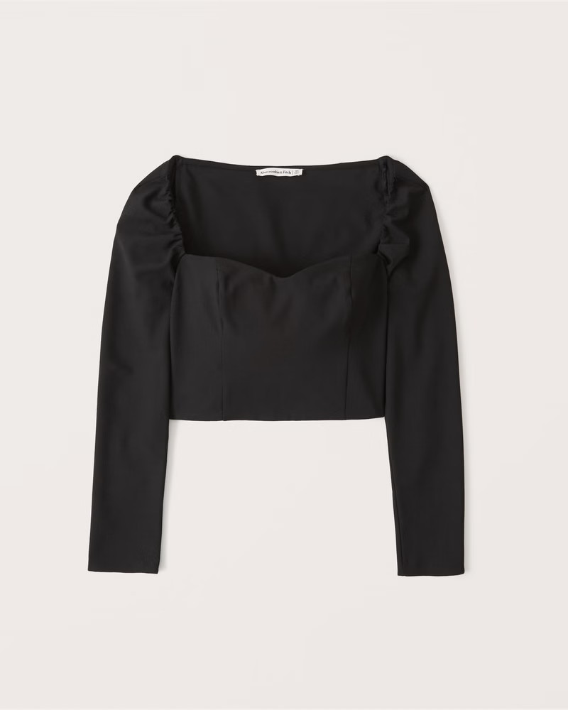 Cropped Long-Sleeve Portrait Neck Top | Abercrombie & Fitch (US)