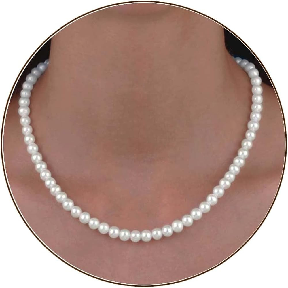 Jeyfull Pearl Necklace for Women - Dainty Round Imitation Pearl Choker necklaces for women | Amazon (US)