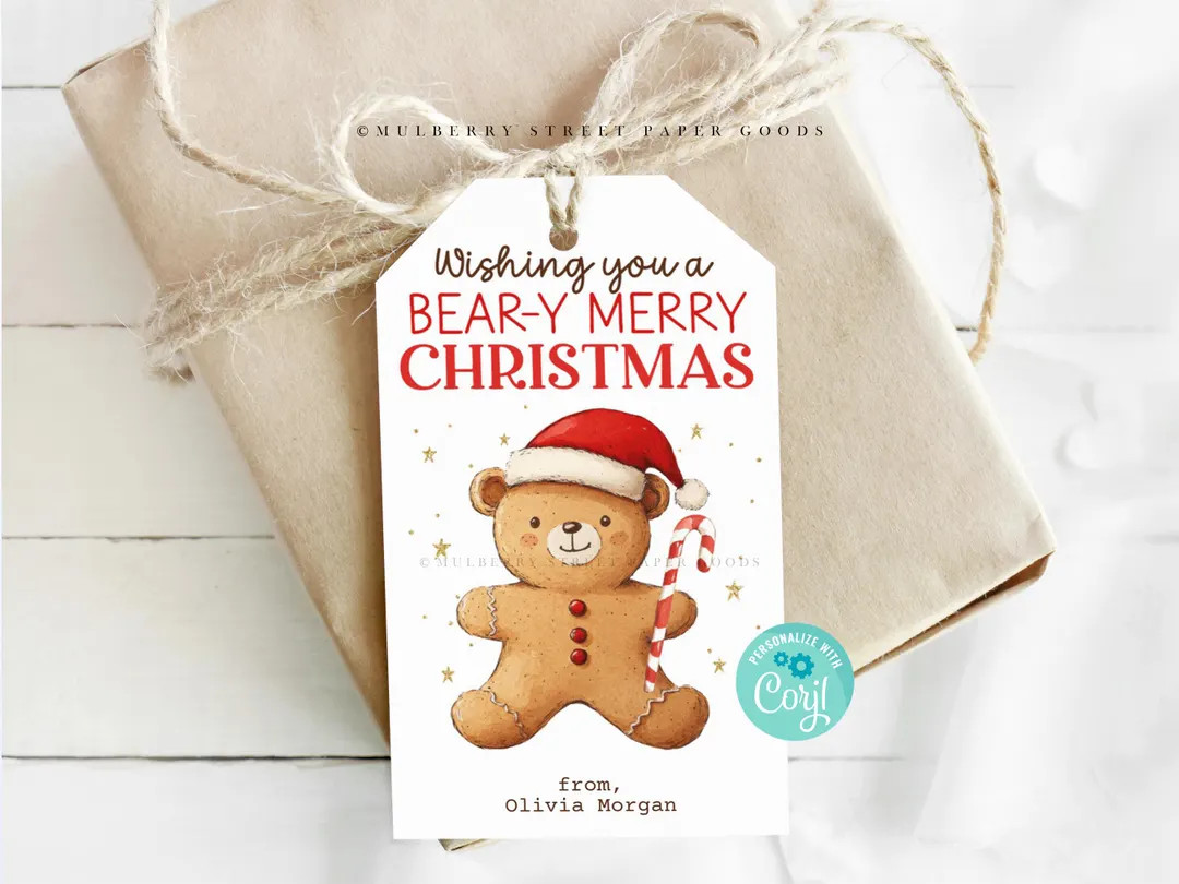 Cute Christmas Bear Gift Tag Printable Have A Beary Merry Christmas Gift Tag Digital Download Cla... | Etsy (US)