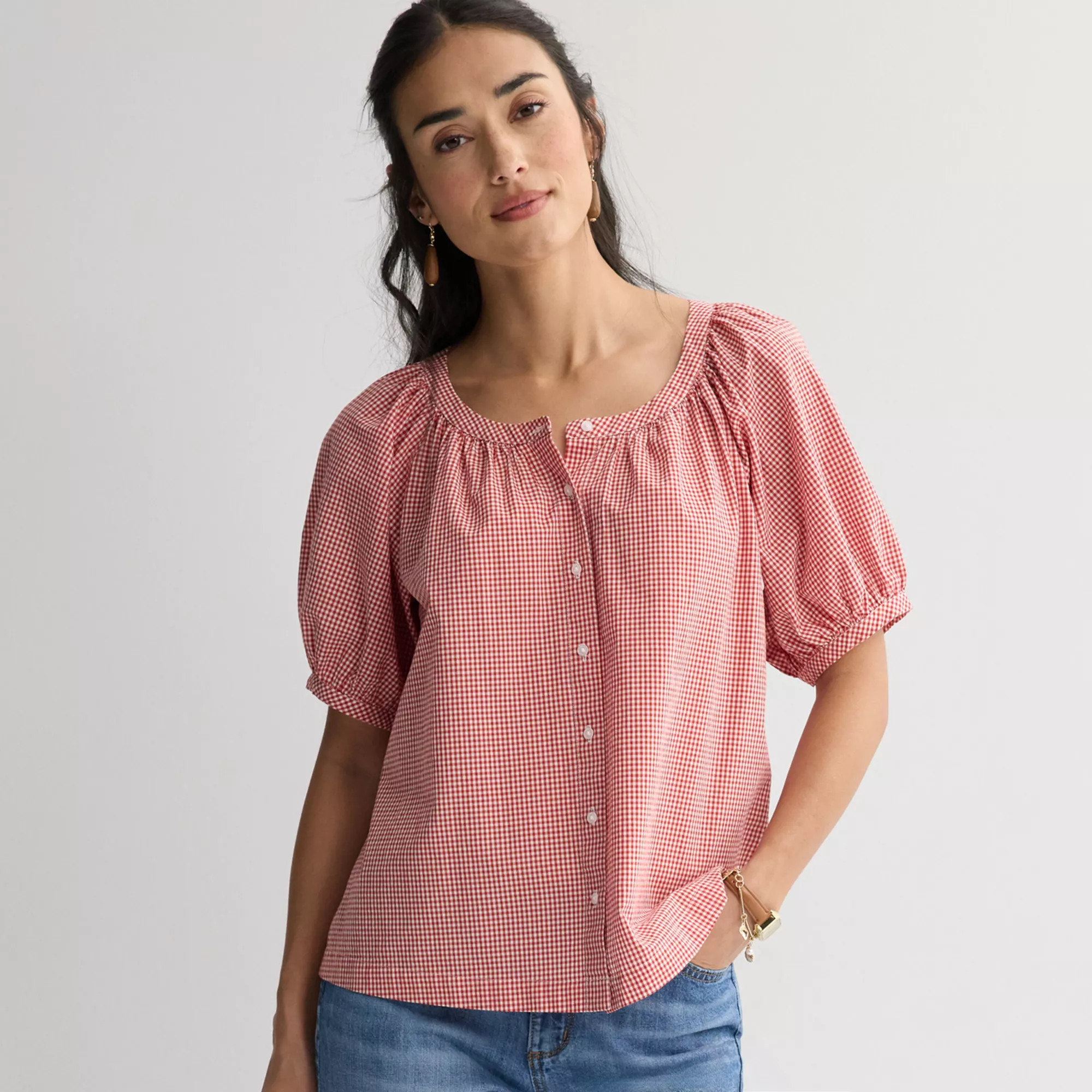 Women's Sonoma Goods For Life® Puff Sleeve Button Front Top | Kohl's