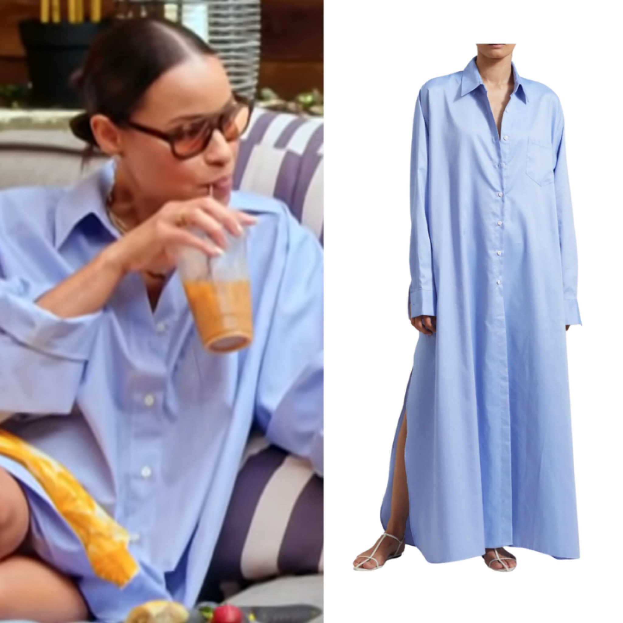 Sai De Silva’s Blue Shirt Dress is by The Frankie Shop // Shop Similar