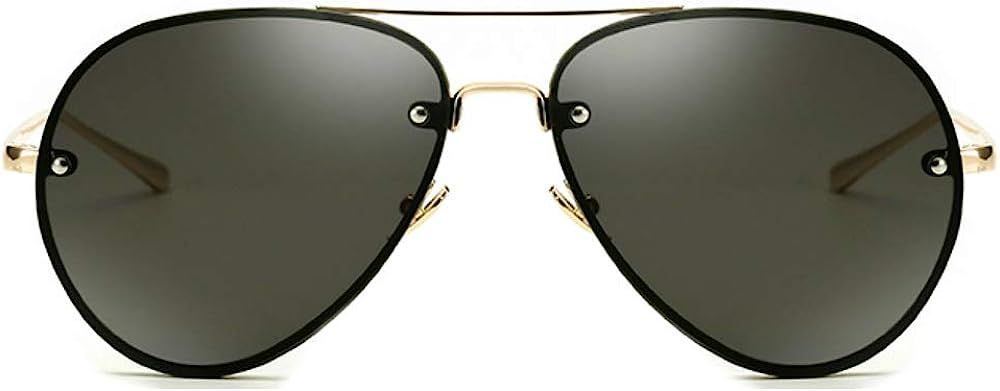 Classic Double Bridge Metal Aviator Sunglasses Retro UV400 Semi-rimless Glasses | Amazon (US)
