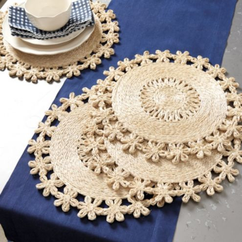 Tulum Scalloped Woven Placemats - Set of 4 | Ballard Designs, Inc.