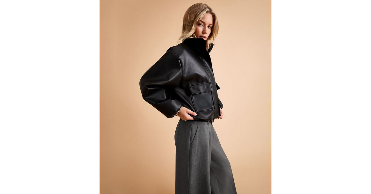 Women's Black Faux Leather High Neck Jacket New Look | New Look (UK)