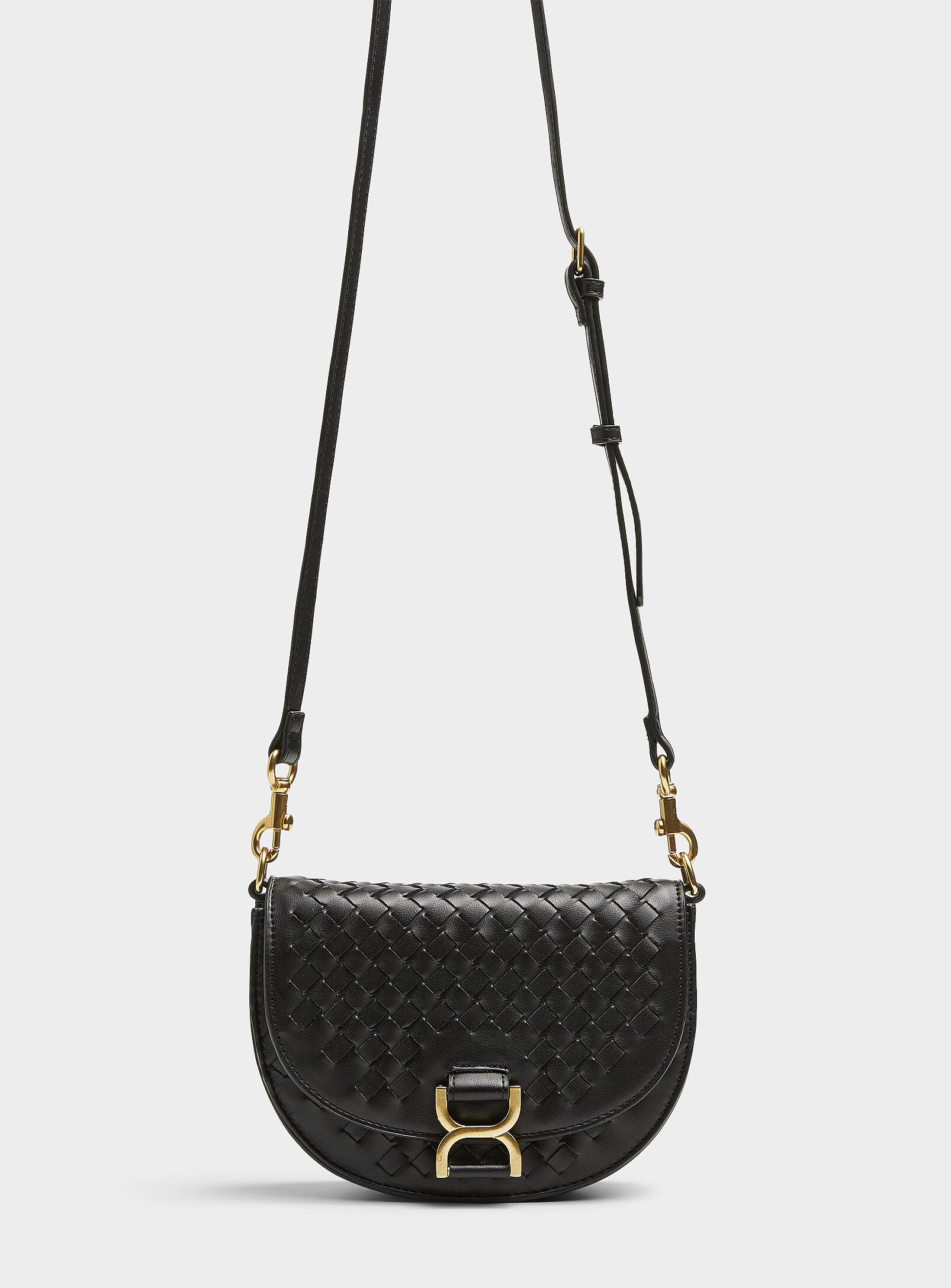 Simons - Gold buckle braided saddle bag (Women, Black, ONE SIZE) | Simons