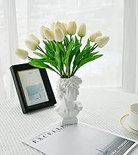 Mandy's Artificial Tulips 20 Stems White PU Faux Flowers for Valentine's Day and Easter Decoratio... | Amazon (US)