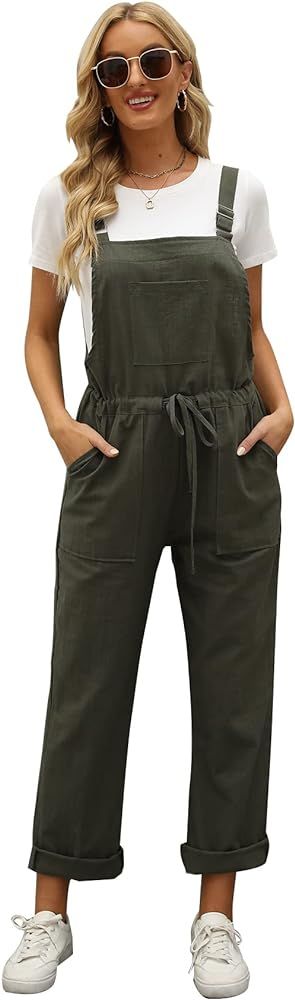 PEHMEA Womens Casual Overalls Adjustable Strap Drawstring Loose Fit Cotton Linen Jumpsuits Bib Ro... | Amazon (CA)