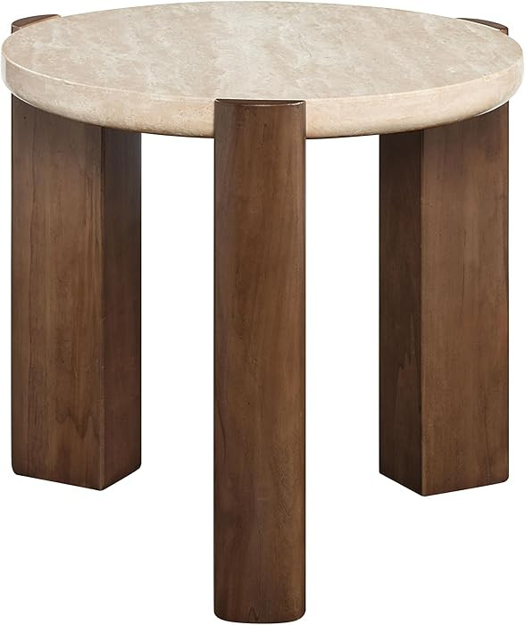 Acme Furniture Leonardo End Table in Travertine Top & Dark Oak | Amazon (US)