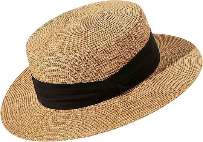 Lanzom Sun Hats for Women Wide Brim Straw Boater Hat Foldable Packable Beach Hat for Summer | Amazon (US)
