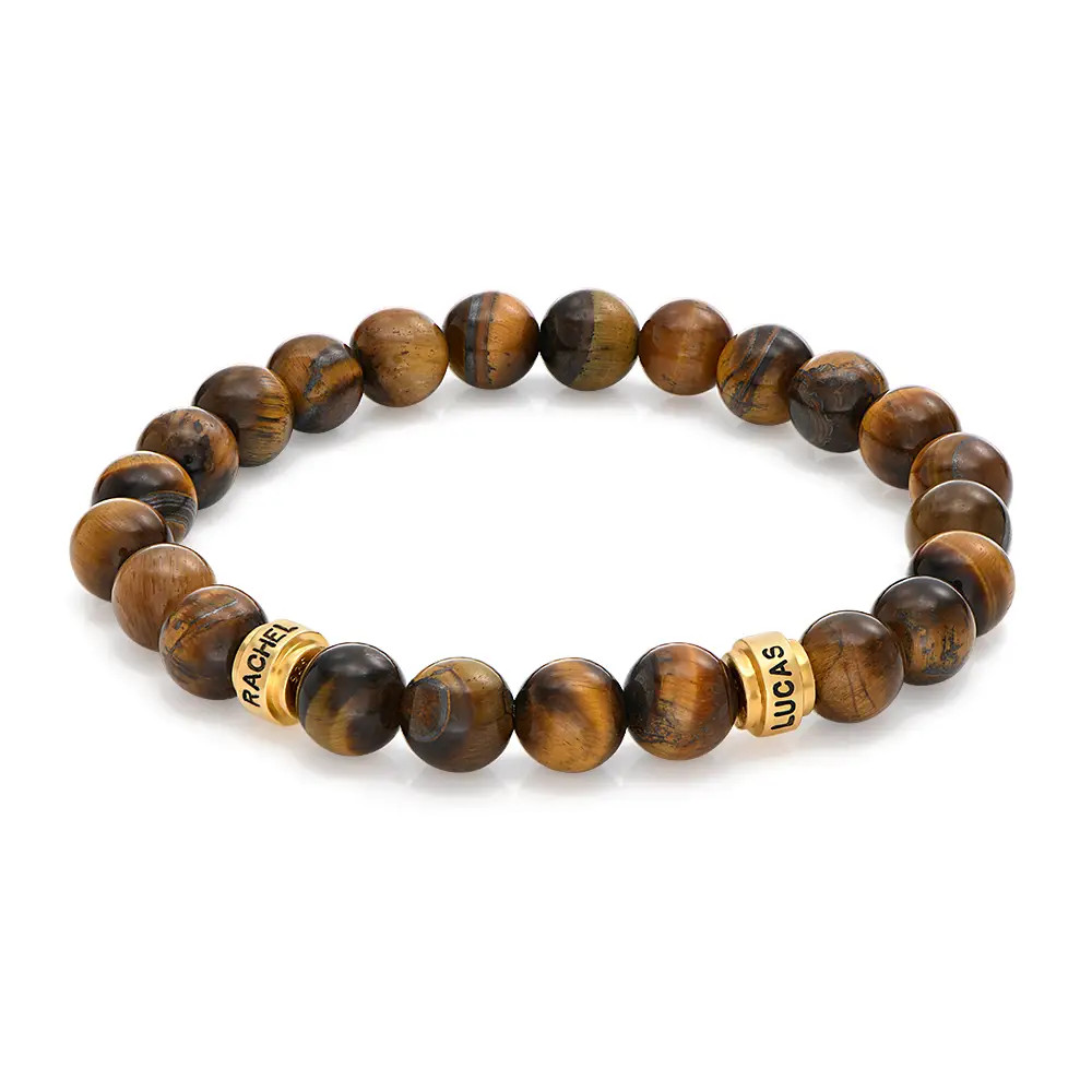 Leo Personalized Tiger Eye Bracelet for Men with 18K Gold Vermeil Beads | Oak & Luna (US)