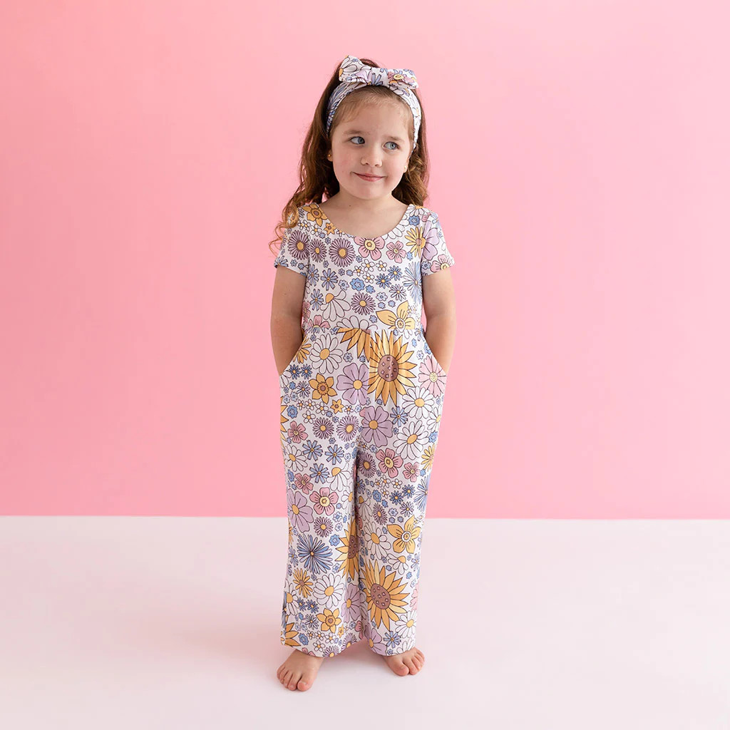 Floral White Short Sleeve Girls Wide Leg Jumpsuit | Presley Jane | Posh Peanut