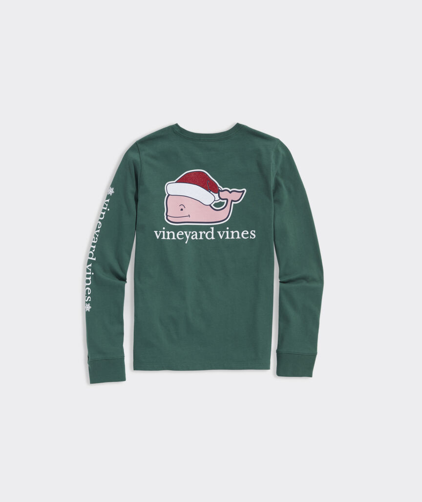 Girls' Glitter Santa Hat Whale Long-Sleeve Pocket Tee | vineyard vines