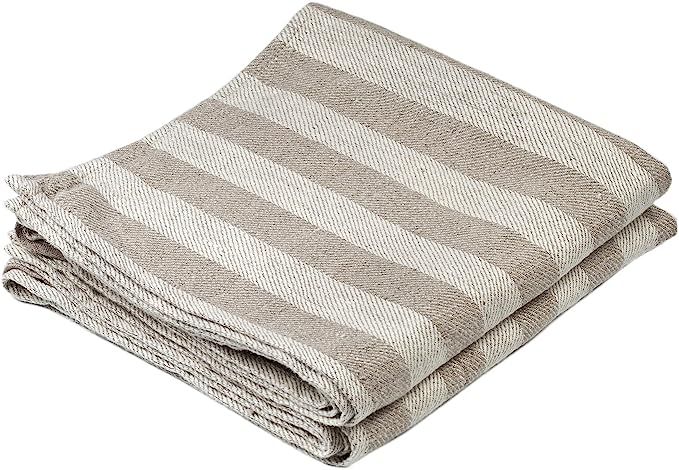 BLESS LINEN Jacquard Striped Pure Linen Hand Kitchen Towel, 16 x 30 Inches, Set of 2, Grey/White | Amazon (US)