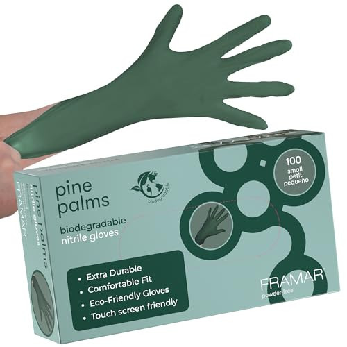 FRAMAR Green Gloves Disposable Latex Free – Powder Free Nitrile Gloves Small, Disposable Rubber Glove Small Nitrile Biodegradable Glove – 100 Pk | Amazon (US)