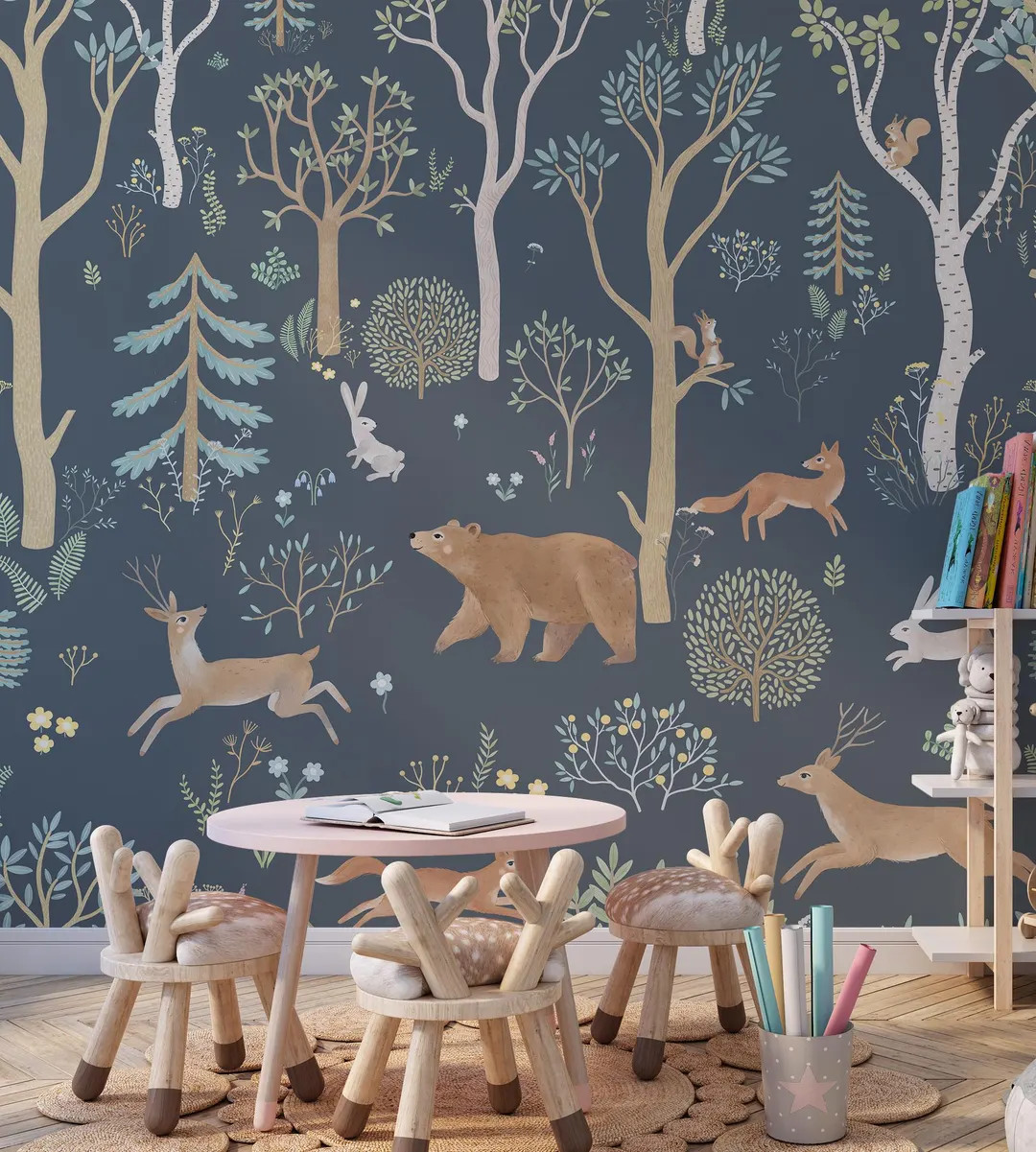 Wallpaper - Whimsical Forest Animals Wall Mural | Peel and Stick Wallpaper | Woodland Removable N... | Etsy (US)