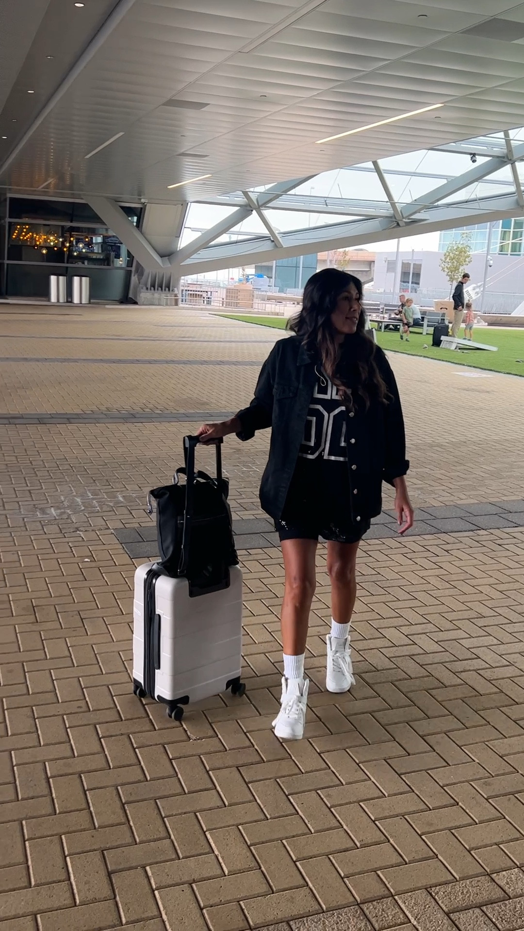 What I wore to the Raider game in Denver. It was a little chilly so I paired my black sequin jersey with an oversized denim jacket. Flew in straight for the game, dropped my bags snd headed to the game  

#LTKActive #LTKStyleTip #LTKSeasonal