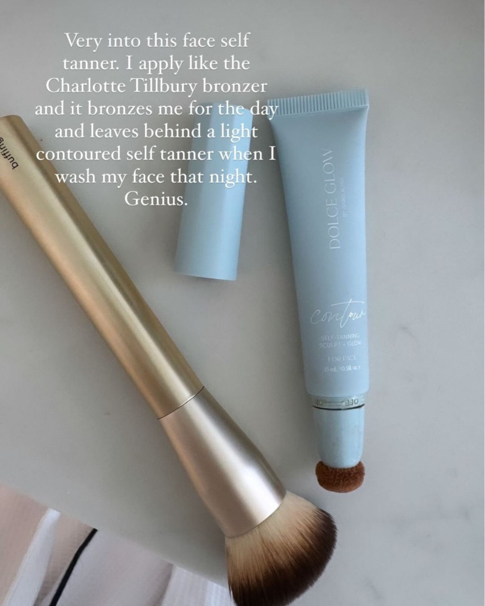 Very into this face self tanner. I apply like the Charlotte Tilbury bronzer and it bronzes me for the day and leaves behind a light contoured self tanner when I wash my face that night. Genius.