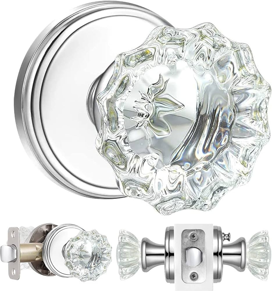 SHINY HANDLES Crystal Glass Door Knobs Interior with Lock,Privacy Vintage Clear Crystal Door Knob... | Amazon (US)