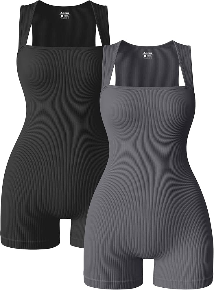 OQQ Women 2 Piece Rompers Yoga Stretch Strappy Square Neck Sleeveless Exercise Rompers | Amazon (US)