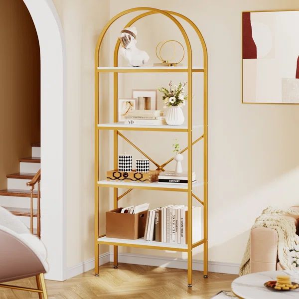 Easley Modern Gold Arched Etagere Bookcase | Wayfair North America