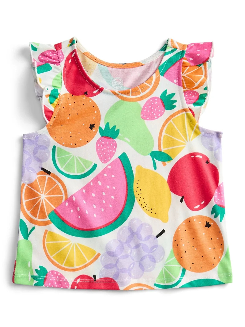 Wonder Nation Toddler Girls Printed Tank Top with Ruffle Sleeves, Sizes 18M–5T | Walmart (US)