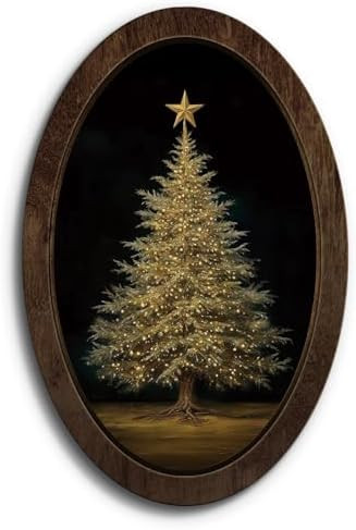 YZSLA Vintage Christmas Tree Oval Framed Wall Art Decor,Dark Aesthetic Moody Christmas Home Room ... | Amazon (US)