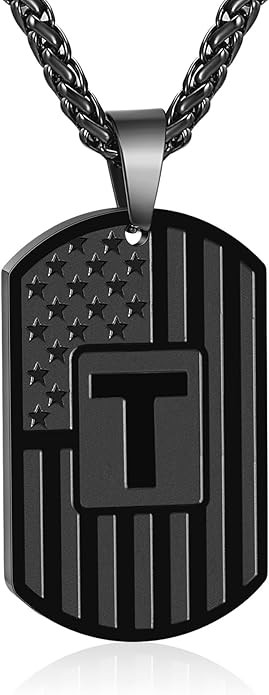 Bellino Initial A-Z Letter Necklace for Men Boys Kids Teen, Stainless Steel American Flag Dog Tag... | Amazon (US)
